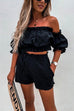 Heididress Ruffle Off Shoulder Short Sleeves Crop Top Elastic Waist Shorts Set