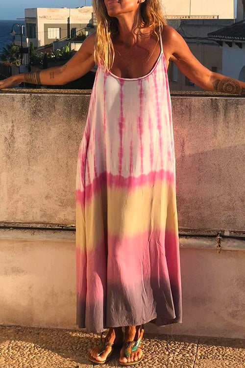 Heididress Spaghetti Strap Sleeveless Tie Dye Maxi Dress