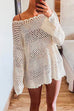 Heididress Long Sleeves Hollow Out Crochet Beach Cover Up Dress