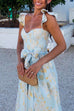 Heididress Ruffled Shoulder Bow Knot Waist Slit Printed Vintage Party Dress