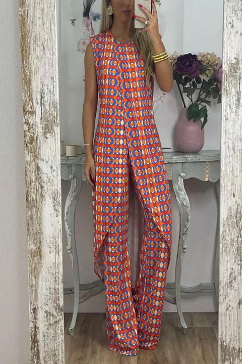 Heididress Printed High Slit Long Tank Top and Bell Bottoms Pants Set