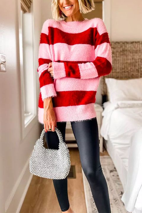 Heididress Round Neck Striped Cute Pullover Sweater