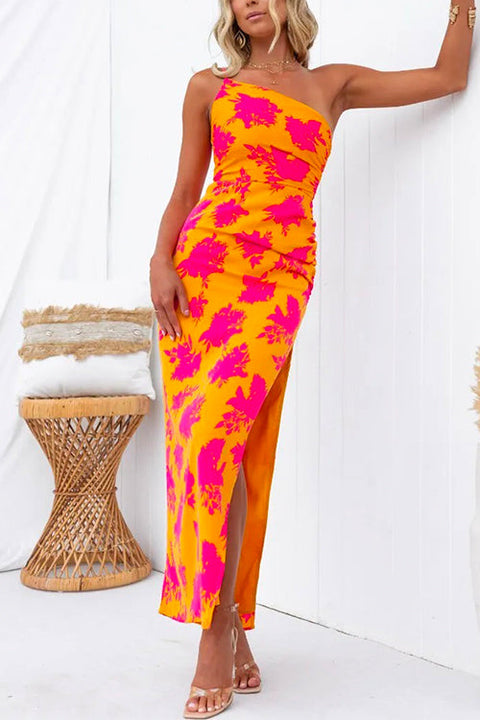 Heididress One Shoulder Side Split Printed Cami Maxi Dress