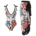 Heididress Floral Print V Neck Tie Shoulder One-piece Swimwear and Wrap Cover Up Skirt Set