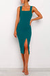 Heididress Square Collar Slit Midi Bodycon Cami Dress