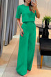 Heididress Crewneck Short Sleeve Crop Top Wide Leg Palazzo Pants Outfits Set