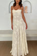 Heididress Spaghetti Strap Back Lace-up Applique Flower Lace Maxi Dress