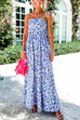 Strapless Back Bow Printed Swing Maxi Dress