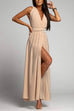 Heididress V Neck Sleeveless Back Criss Cross High Slit Maxi Party Dress