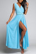 Heididress V Neck Sleeveless Back Criss Cross High Slit Maxi Party Dress