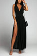 Heididress V Neck Sleeveless Back Criss Cross High Slit Maxi Party Dress