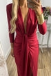 Heididress Deep V Neck Ruched Slit Maxi Bodycon Dress