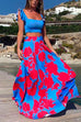 Heididress Square Collar Ruffle Crop Top Maxi Swing Skirt Printed Set