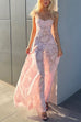 Heididress Spaghetti Strap Back Lace-up Applique Flower Lace Maxi Dress