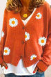 Heididress V Neck Button Up Daisy Embroidery Sweater Cardigan