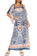 Heididress Square Collar Flutter Sleeves Printed Maxi Vacation Dress