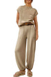 Heididress Short Sleeves Ribbed Knit Pullover Ruched Harem Pants Set