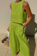 Heididress Solid Crewneck Crop Tank Top Elastic Waist Wide Leg Pants Set