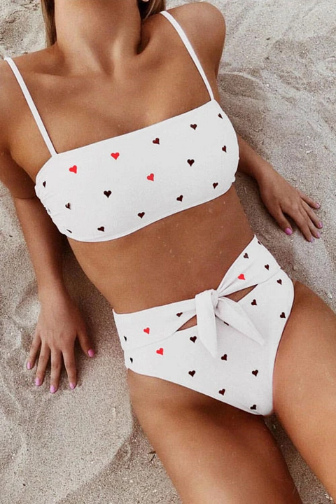 Heididress Heart Printed Tie Waist Swimsuit Set